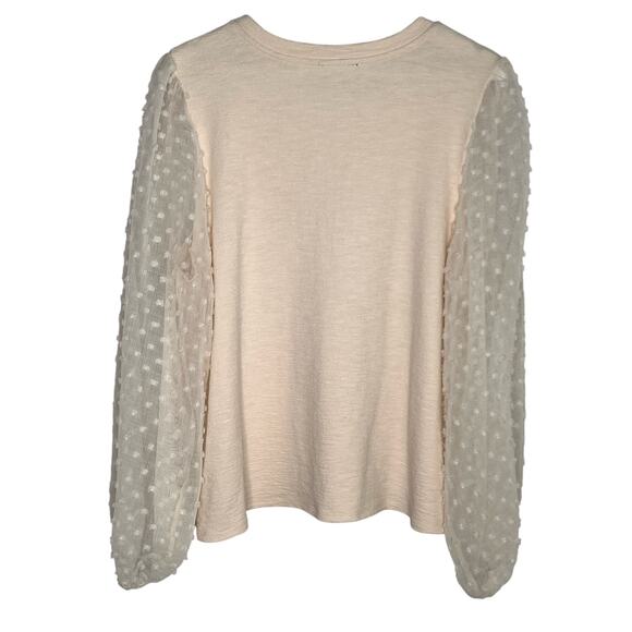 Maeve by Anthropologie Textured-Sleeve Round Neck Blouse Top Cream Women's XL - Picture 10 of 11